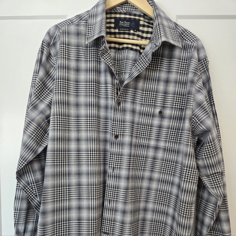 Nat Nast Men's Black and White Plaid Button-Down Shirt